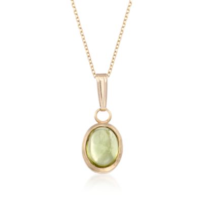 2.00 Carat Peridot Cabochon Pendant Necklace in 14kt Yellow Gold. 16" &mdash; Alt Image 1