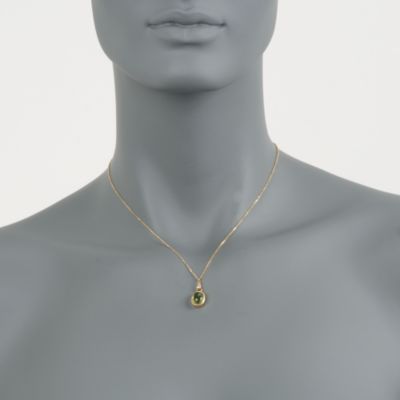 2.00 Carat Peridot Cabochon Pendant Necklace in 14kt Yellow Gold. 16" &mdash; Alt Image 2
