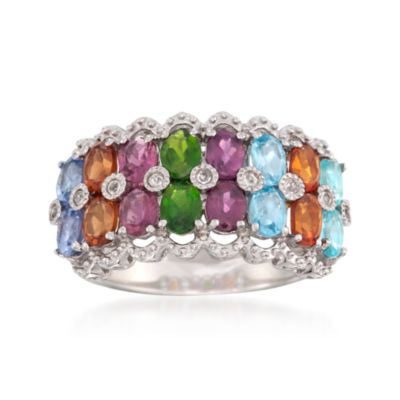 2.15 ct. t.w. Multi-Gem Multi-Row Ring in Sterling Silver &mdash; Alt Image 1