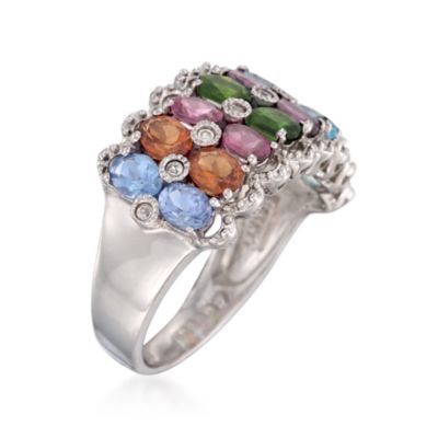2.15 ct. t.w. Multi-Gem Multi-Row Ring in Sterling Silver &mdash; Alt Image 3