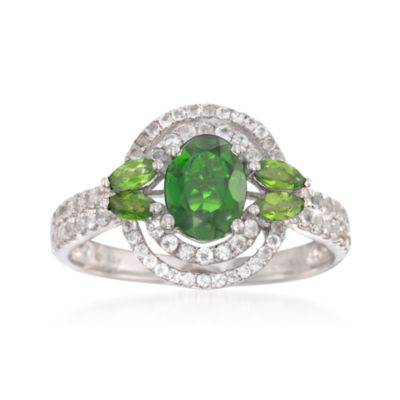 Green Diopside and .60 ct. t.w. White Sapphire Ring in 14kt White Gold &mdash; Alt Image 1