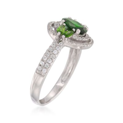 Green Diopside and .60 ct. t.w. White Sapphire Ring in 14kt White Gold &mdash; Alt Image 3