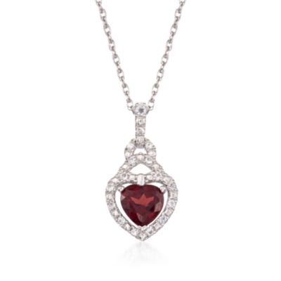 1.53 Carat Garnet and .20 ct. t.w. White Topaz Heart Pendant Necklace in Sterling Silver. 18" &mdash; Alt Image 1
