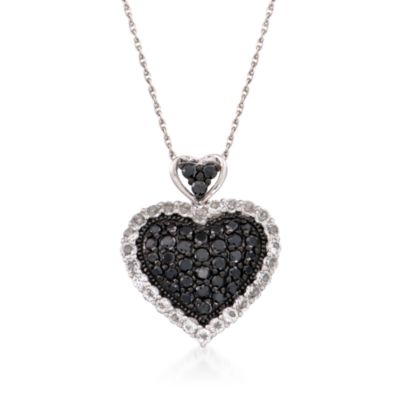 1.09 ct. t.w. White Topaz and Black Spinel Heart Pendant Necklace in Sterling Silver. 18" &mdash; Alt Image 1