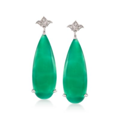 Green Onyx Drop Earrings With White Zircon in Sterling Silver &mdash; Alt Image 1