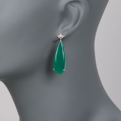 Green Onyx Drop Earrings With White Zircon in Sterling Silver &mdash; Alt Image 2