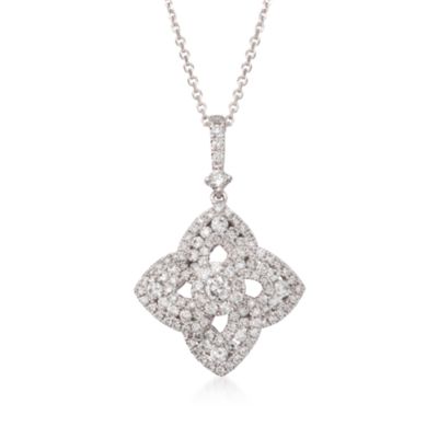 1.15 ct. t.w. Diamond Floral Pendant Necklace in 18kt White Gold. 16" &mdash; Alt Image 1
