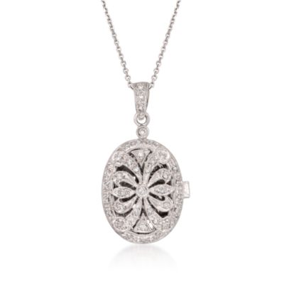 .50 ct. t.w. Diamond Oval Locket Pendant Necklace in 14kt White Gold. 16" &mdash; Alt Image 1