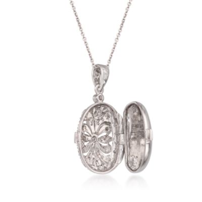 .50 ct. t.w. Diamond Oval Locket Pendant Necklace in 14kt White Gold. 16" &mdash; Alt Image 3