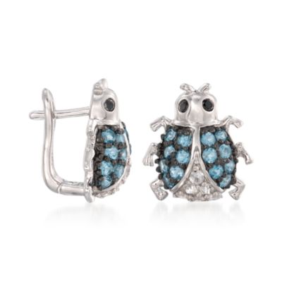 1.35 ct. t.w. Blue Topaz Ladybug Earrings With White Zircon and Black Spinel in Sterling Silver &mdash; Alt Image 1