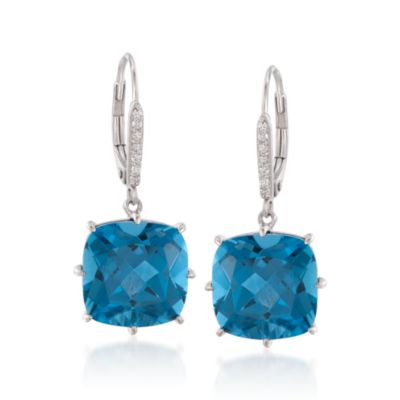13.60 ct. t.w. London Blue Topaz and .10 ct. t.w. Diamond Drop Earrings in Sterling Silver &mdash; Alt Image 1
