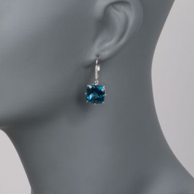13.60 ct. t.w. London Blue Topaz and .10 ct. t.w. Diamond Drop Earrings in Sterling Silver &mdash; Alt Image 2
