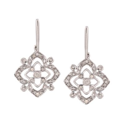 .33 ct. t.w. Diamond Floral Drop Earrings in Sterling Silver &mdash; Alt Image 1