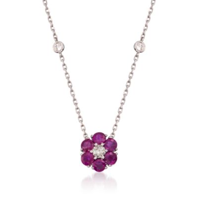 1.60 ct. t.w. Ruby and .45 ct. t.w. Floral Diamond Station Necklace in 14kt White Gold. 16" &mdash; Alt Image 1