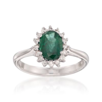 1.00 Carat Emerald and .25 ct. t.w. Diamond Ring in 14kt White Gold &mdash; Alt Image 1