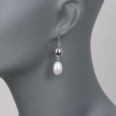 Cultured Pearl Drop Earrings in Sterling Silver &mdash; Alt Image 2