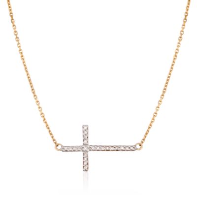Diamond Sideways Cross Necklace in 14kt Yellow Gold &mdash; Alt Image 1