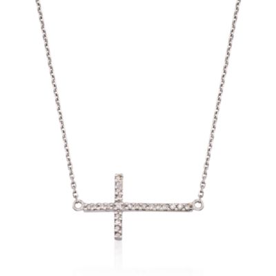 Diamond Sideways Cross Necklace in 14kt White Gold &mdash; Alt Image 1