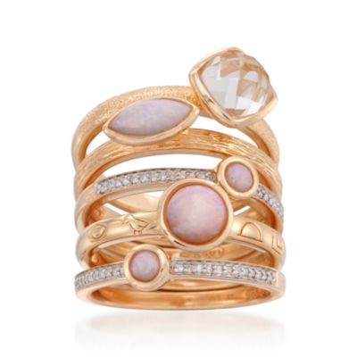 Set of Five Opal and 1.50 Carat White Topaz Rings With .15 ct. t.w. Diamonds in 18kt Over Sterling &mdash; Alt Image 1