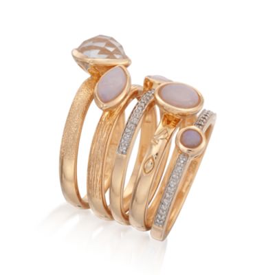 Set of Five Opal and 1.50 Carat White Topaz Rings With .15 ct. t.w. Diamonds in 18kt Over Sterling &mdash; Alt Image 3