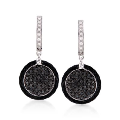 Charriol "Celtic Noir" .88 ct. t.w. Black and White Diamond Drop Earrings in 18kt White Gold and Stainless &mdash; Alt Image 1