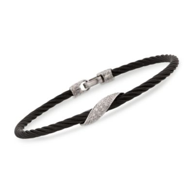 Charriol "Celtic Noir" .10 ct. t.w. Diamond Section Cable Bangle Bracelet in Stainless and 18kt Gold. 7" &mdash; Alt Image 1