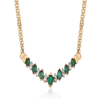 .75 ct. t.w. Emerald and .21 ct. t.w. Diamond Necklace in 14kt Yellow Gold &mdash; Alt Image 1