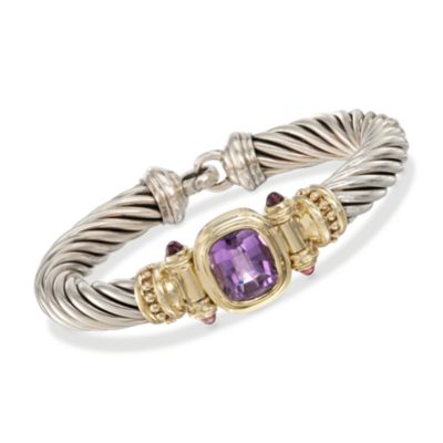 C. 1990 Vintage David Yurman Amethyst and Pink Tourmaline Bangle Bracelet in Two-Tone. 6.5" &mdash; Alt Image 1