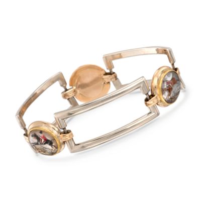 C. 1940 Vintage J.E. Caldwell Hunting Scene Crystal Bracelet in 14kt and 18kt Gold. 7" &mdash; Alt Image 1