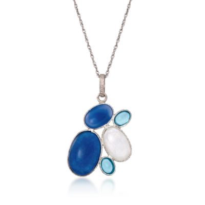 Gemstone Cluster Pendant Necklace in Sterling Silver. 18" &mdash; Alt Image 1