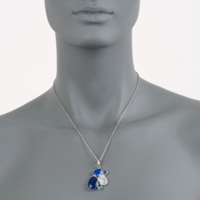 Gemstone Cluster Pendant Necklace in Sterling Silver. 18" &mdash; Alt Image 2