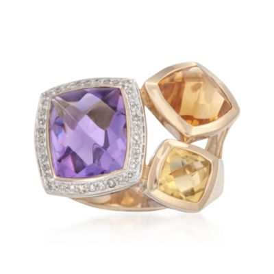 9.80 ct. t.w. Multi-Gem Geometric Ring With Diamonds in 14kt Yellow Gold &mdash; Alt Image 1