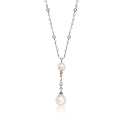 C. 1950 Vintage J.E. Caldwell and Co. South Sea Pearl and 1.80 ct. t.w. Diamond Drop Necklace in 18kt White Gold. 22" &mdash; Alt Image 1