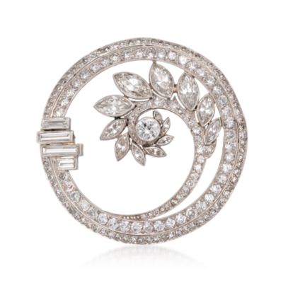 C. 1950 Vintage J.E. Caldwell and Co. 4.95 ct. t.w. Floral Diamond Circle Pin in Platinum &mdash; Alt Image 1