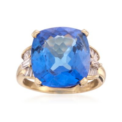C. 1980 Vintage 10.59 Carat Tanzanite and .60 ct. t.w. Diamond Ring in 18kt Yellow Gold. Size 7 &mdash; Alt Image 1