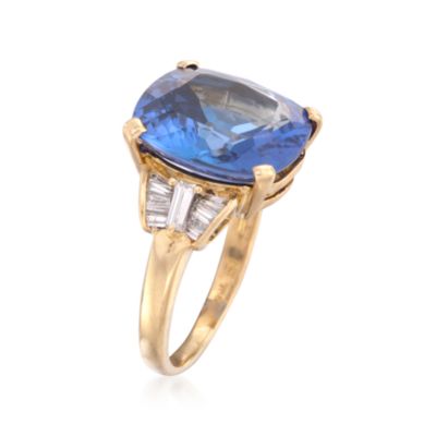 C. 1980 Vintage 10.59 Carat Tanzanite and .60 ct. t.w. Diamond Ring in 18kt Yellow Gold. Size 7 &mdash; Alt Image 2