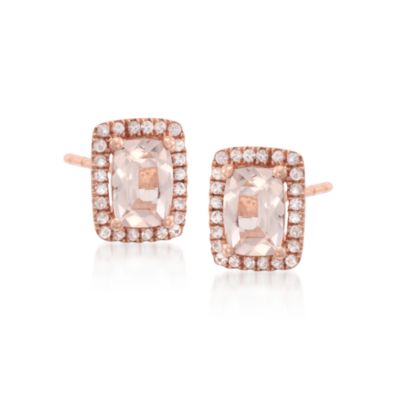 3.25 ct. t.w. Morganite and .25 ct. t.w. White Topaz Stud Earrings in 14kt Rose Gold &mdash; Alt Image 1