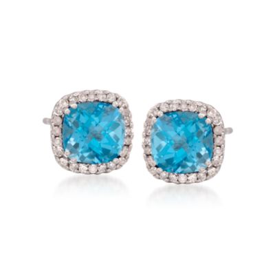2.40 ct. t.w. Blue Topaz and .15 ct. t.w. Diamond Stud Earrings in 14kt White Gold  &mdash; Alt Image 1
