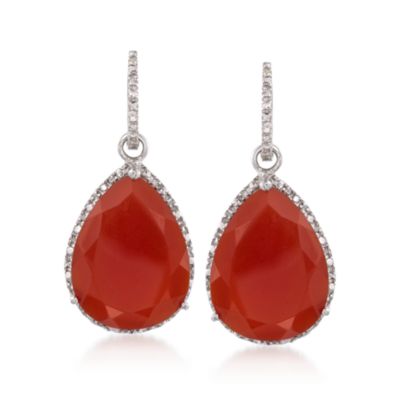 Carnelian and .17 ct. t.w. Diamond Drop Earrings in Sterling Silver &mdash; Alt Image 1