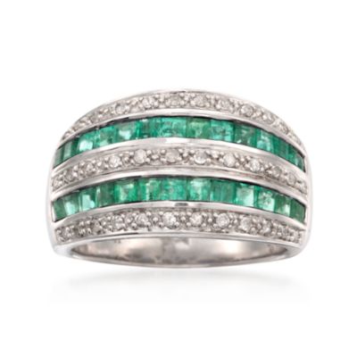 1.30 ct. t.w. Emerald and .23 ct. t.w. Diamond 5-Row Ring in Sterling Silver &mdash; Alt Image 1