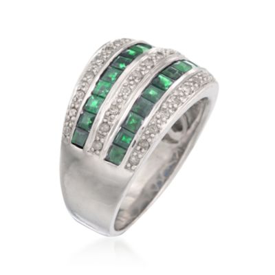 1.30 ct. t.w. Emerald and .23 ct. t.w. Diamond 5-Row Ring in Sterling Silver &mdash; Alt Image 3