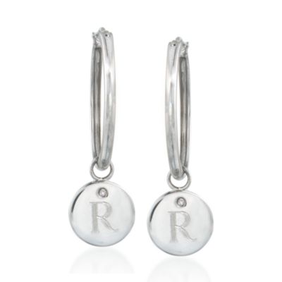 Engravable Sterling Silver Charm Hoop Earrings With Diamonds &mdash; Alt Image 1