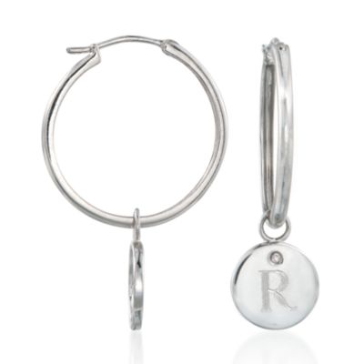 Engravable Sterling Silver Charm Hoop Earrings With Diamonds &mdash; Alt Image 3