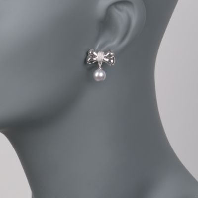 Gray Cultured Pearl Drop Earrings With Diamonds in Sterling Silver &mdash; Alt Image 2