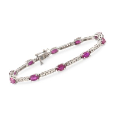 6.50 ct. t.w. Ruby and .80 ct. t.w. Diamond Bar Link Bracelet in 14kt White Gold. 7" &mdash; Alt Image 1