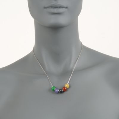 Interchangeable Multicolored Jade Barrel Bead Necklace in Sterling Silver. 18" &mdash; Alt Image 2