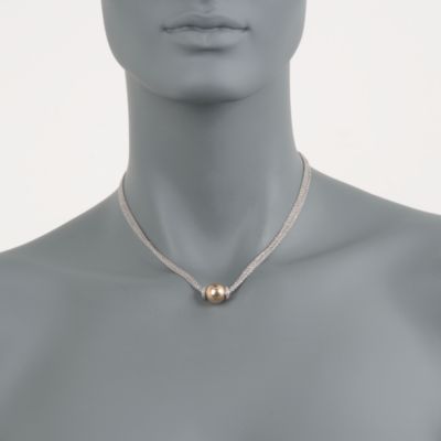Two-Tone Multi-Strand 1mm Chain Bead Necklace. 18" &mdash; Alt Image 2