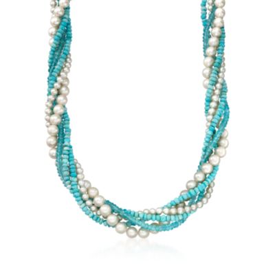 Five-Strand Cultured Pearl and Mixed Gem Torsade in 14kt Yellow Gold &mdash; Alt Image 1
