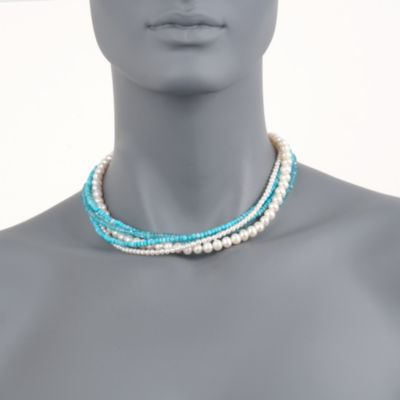 Five-Strand Cultured Pearl and Mixed Gem Torsade in 14kt Yellow Gold &mdash; Alt Image 2