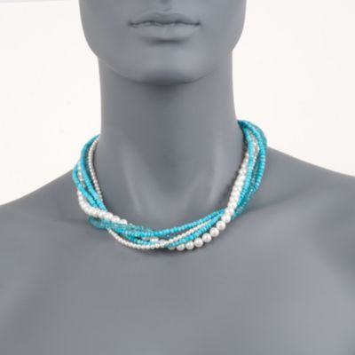Five-Strand Cultured Pearl and Mixed Gem Torsade in 14kt Yellow Gold &mdash; Alt Image 3